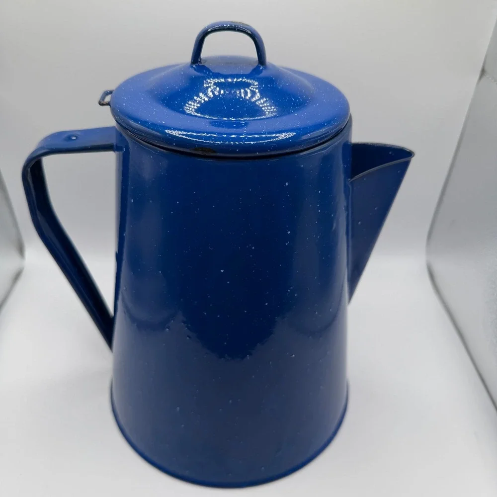 Vintage Blue Graniteware Speckled Enamel Coffee Pot  Farmhouse Decor